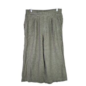 Womens Ella Moss Olive Green Wide Leg Linen Blend Pants Elastic Waist Size L